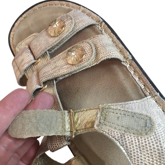 Alegria Womens Gold Cream Leather Sandals Size 9.5-10/40 Hook & Loop - Picture 5 of 11
